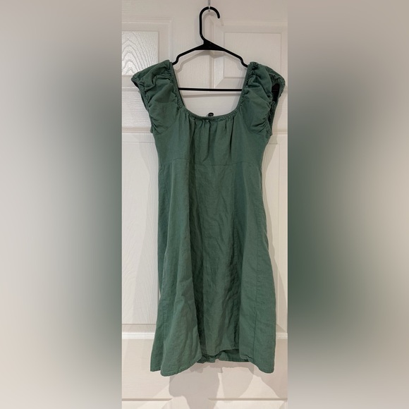 Madewell Margie Mini Dress Trellis Green Size 2 Linen Blend Sweetheart Neckline - Picture 3 of 8